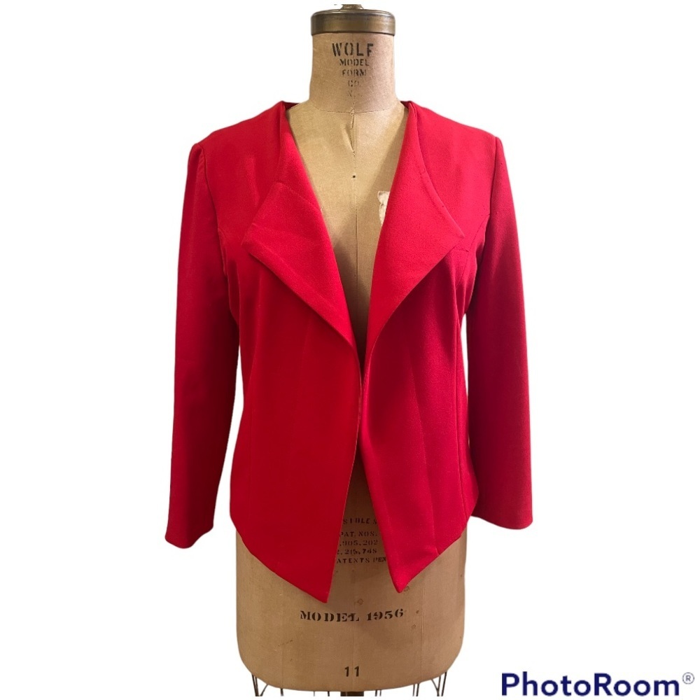 Le Chateau | Open Front Red Blazer With Zipper Cuffs